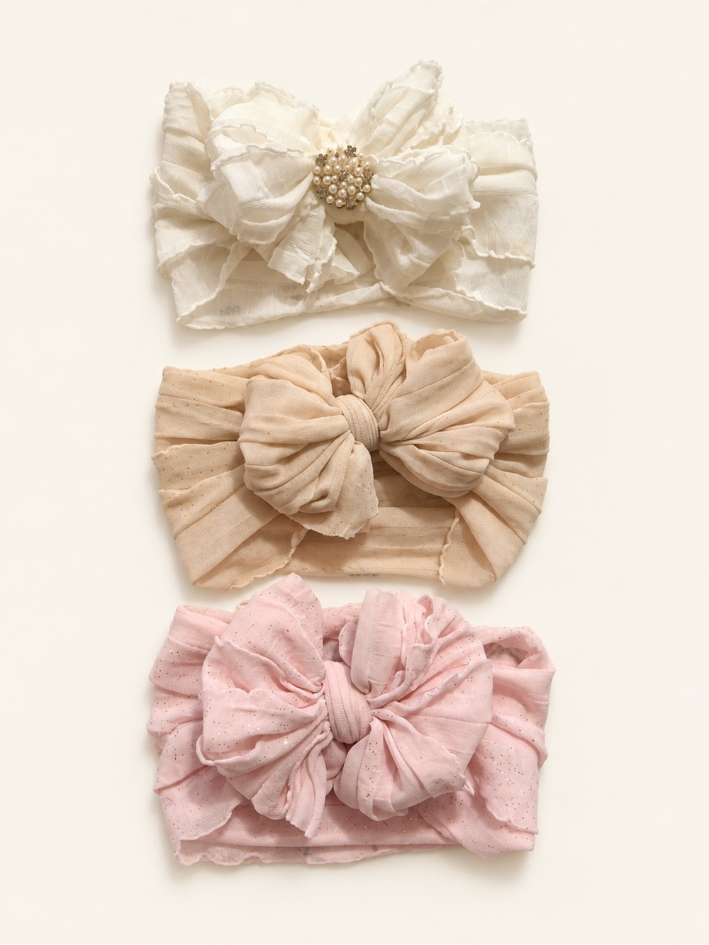 Toddler Bow Headband Set — Pink, Cream & Tan